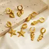 Pendientes de Moda Europea y Americana Transfronterizos Elegantes de Nicho Acero Inoxidable Chapado en Oro de 18 Quilates Serie Oceánica de Verano Pendientes de Acero de Titanio para Mujer