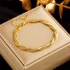 Moda Europeia e Americana Simples Unissex Trançado Torcido Banhado a Ouro Aço Inoxidável Corrente Joias Conjunto de Colar e Pulseira