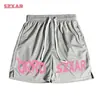 Szxar Marca Americana de Moda Estampado de Letras Malla de Baloncesto Shorts Verano Versátil Suelto Casual Rectos de Cinco Puntos Pantalones de Moda