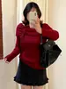 Elegante blusa de tricô ombro a ombro, plus size, para o outono de 2026, projetada para um visual slim e elegante, perfeita como peça básica estilo francês.. 25178
