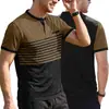 Camisa Polo de Manga Corta con Cuello Redondo y Estampado de Rayas Color-Block para Hombre de Verano Ropa Masculina Casual de Negocios Europea y Americana Amazon Transfronterizo