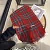 Cachecol Inverno Feminino High-End 2024 Novo Xadrez Estilo Coreano Casal Xale Vermelho À Prova de Frio Versátil Cachecol Engrossado