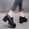 2026 Primavera y Otoño Nuevos Zapatos de Tacón Alto de Piel Suave de Comercio Exterior Plataforma de Suela Gruesa Impermeables Zapatos Pequeños de Piel Zapatos Elegantes sin Cordones Transfronterizos