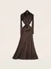 Vestido de Malha Metálica Estilo Boneca, Manga Curta e Manga Longa, Moda de Alto Padrão Estilo Chanel Transfronteiriço, Vestido Longo Emagrecedor de Outono