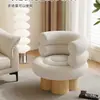 Silla de Pastel Color Crema Estilo Francés, Silla Sofá Individual de Lana de Cordero de Moda para Balcón Sala de Estar, Silla Moderna Minimalista de Madera Maciza