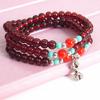 Exquisita pulsera de 6 mm de granate imitación color rojo vino, tres vueltas, pulsera enrollada multicapa, regalo exquisito