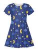 Vestido Verão Europeu e Americano Transfronteiriço Estampado Completo Nuvens Estrelas Casa Quente Impressão Digital 3D Meninas Gola Redonda Manga Curta