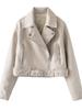 Exportación Transfronteriza Aliexpress Ropa de Mujer 2025 Otoño Nuevo Estilo Retro Americano Solapa Holgada Corta Chaqueta de Cuero para Mujer