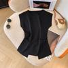 Diseño de Cintura Entallada Sentido Nicho Chic Top con Abertura Elegante Verano Ajustado Adelgazante Chaleco Tejido sin Mangas de Seda Helada para Mujer
