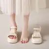 Sandalias de Tacón Grueso Estilo Hada para Mujer, Nuevo Modelo Verano 2026, Pequeñas con Suela Gruesa de Una Sola Tira, Zapatos de Playa de Moda
