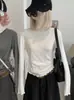KEKEZOON Camiseta Feminina de Manga Longa com Gola Redonda e Borda de Orelha de Madeira Escovada - Roupa de Inverno para Usar por Baixo, Modelagem Slim Fit, Top Base Valorizador 9391