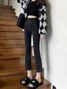 Jeans rectos negros finos de verano con abertura para mujer, cintura alta, adelgazantes, pequeños, versátiles, tipo cigarrillo, cropped