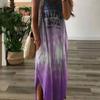 Vestido casual holgado de punto con cuello en V, falda con abertura hasta el tobillo, degradado, sin mangas para mujer