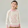 Suéter 100% lana pura para niños con cuello semi-alto, capa interior engrosada, camiseta base de punto jacquard tridimensional para niños y niñas