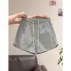 Shorts casuais versáteis de cordão retrô japonês para trabalho para mulheres, estilo Hong Kong chique solto de verão, cintura elástica, hot pants modeladores
