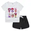 Conjunto de Camiseta e Shorts de Gola Redonda de Verão 2026 para Crianças Estilo Coreano Casual Absorvente de Suor Cor Doce Conjunto de Moletom para Crianças Pequenas