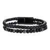 Pulsera de hombre apilable de estilo hip-hop punk con cuentas, pulsera de cuero con cierre magnético, ópalo negro y ojo de tigre, transfronteriza