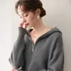 Ropa Nueva de Mujer Otoño/Invierno 2026 Suéter de Lana Tejido Grueso con Capucha y Media Cremallera Cachemir Holgado Grueso Hombros Caídos