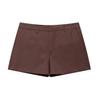 Verano Rojo Oscuro Cinturón Chaqueta de Cordón de Manga Larga Femenina + Pantalones con Bolsillo de Solapa Shorts de Color Puro Estilo Nuevo Europeo y Americano