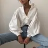 Camisa Top de Manga Longa Solta com Gola e Manga Lanterna Cor Sólida, Novidade Outono e Inverno Europeu e Americano 2020 AliExpress