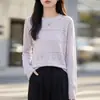 Elegante camisa de protección solar para mujer, de punto de bambú calado, manga larga, top casual, cobertura única y hermosa, nueva