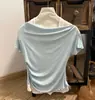 Camiseta de Manga Corta Off-Shoulder con Bloques de Color Estilo Coreano Falsa de Dos Piezas, Nuevo Conjunto de Dos Piezas de Verano para Mujer