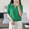 Nuevo estilo de verano de algodón puro tejido de manga corta con cuello camisero de sol bloques de color fino holgado versátil estilo coreano top liso para mujer