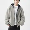 Cleanfit Suéter Cardigan Pesado de Doble Cremallera para Hombre Marca de Tendencia Holgado Casual Rígido Contraste Sudadera tipo Chaqueta Americana