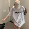 Top de Algodón Puro Moda Ins Popular en Internet Mismo Estilo Sencillo con Estampado de Letras Suelto Largo Medio para Mujer y Mujeres