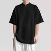 Marca de Moda Color Sólido Cuello Alto Funcional Manga Corta para Hombre Primavera/Verano Ligero Transpirable Media Cremallera Diseño Único Casual Manga Corta