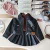 Ropa para Niños Conjunto para Niñas Chaqueta de Cuero Sintético Pu con Falda de Cuero Plisada 26 Otoño e Invierno Nueva Moda Tendencia Transfronteriza
