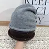 Estilo perezoso gorro holgado de gran circunferencia para mujer, nuevo gorro de punto con borde enrollado para otoño e invierno, hace que la cara se vea más pequeña, sombrero tipo turbante de color mixto