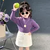 2026 Nuevo Estilo Coreano Suéter Versátil para Niñas con Adorno de Volantes Otoño Nuevo Ropa para Niños Cuello Alto Capa Base Moda