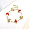Pulsera Trébol Transfronteriza con Diamantes, Acero de Titanio, Chapado en Oro de 18 Quilates, Nácar de Doble Cara, Joyería de Moda, Fresca y Dulce