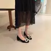 Novos Sapatos Femininos Vintage de Camurça com Bico Quadrado, Fivela de Strass, Salto Bloco, Design Raso, Elegantes e Versáteis para o Dia a Dia