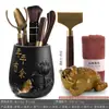 &Frete Grátis Cerimônia do Chá Seis Cavalheiros Combinação Conjunto Completo Acessórios para Conjunto de Chá Kung Fu Colher de Chá de Bambu Pinças Pinças Madeira Maciça