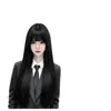 Peruca de Cabeça Inteira Feminina Estilo Mangá Preta Longa Lisa com Franja Peruca Lolita Natural Perfeita Peruca Completa COS