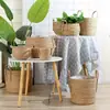 Maceta Tejida de Paja Nórdica Cesta de Flores Mimbre Tejido de Ratán Portátil Tejido Creativo Maceta para Potos Arreglo Floral Planta Verde Maceta Pastoral Decoración del Hogar