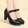 Zapatos de pasarela de tacón medio para mujer, zapatos de tacón alto cheongsam para mujer, zapatos de entrenamiento de modelo de punta redonda, zapatos de trabajo profesionales negros para mujer, zapatos de una sola capa para mujer