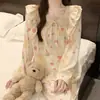Pijama Dulce de Primavera y Otoño con Diseño de Conejito de Dibujos Animados y Tulipán, Cuello Cuadrado con Encaje, Mangas Largas y Pantalones, Corte Holgado, Conjunto de Dos Piezas para Niñas en Casa