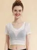 Nueva Camiseta de Manga Corta Transparente para Mujer de Ning Xinyi, Top de Malla Fina, Camiseta Interior de Cuello Bajo