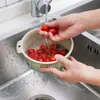 Lavabo Doble Capa para Verduras de Cocina con Cesta Escurridora, Lavabo Redondo Multifuncional de Plástico para Lavar Verduras para Uso Doméstico, Cesta para Lavar Frutas