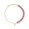Pulseira de Cristal Morango Natural em Prata S925 Design Barroco Ins Nicho Pulseira Joia de Prata Presente para Namorada