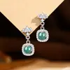 Brincos Quadrados Originais de Jade Prata Esterlina 925 Retro Novos Brincos Chinoiserie Femininos Geométricos Luxo Acessível Joias de Orelha de Alto Padrão