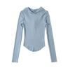 Sudadera con capucha sexy deportiva de manga larga para mujer, nueva de principios de primavera 2023, top corto de alta elasticidad ajustado