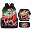 Venta caliente europea y americana Mochila de Navidad Mochila con impresión digital 3D Bolso Estuche para lápices Set de tres piezas