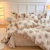Estilo Princesa Encaje Terciopelo Leche Ropa de Cama Juego de Cuatro Piezas Invierno Engrosado Franela Terciopelo Coral Funda de Edredón Ropa de Cama Juego de Tres Piezas
