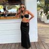 Bikini Blanco de Escote Halter de Tres Piezas Sexy para Mujer 2025 Nuevo Europeo y Americano Falda Larga Bikini de Color Liso Dividido