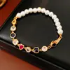 Cuentas redondas de cristal rosa, pulsera de flor de cuentas de cristal de colores y perlas, sensación de lujo ligero de alta gama, accesorio de mano versátil vintage