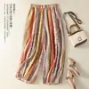 Pantalones de Pijama Artísticos Coloridos Estilo Bohemio con Estampado Arcoíris y Bolsillos, Ropa de Casa de Pierna Ancha para Verano